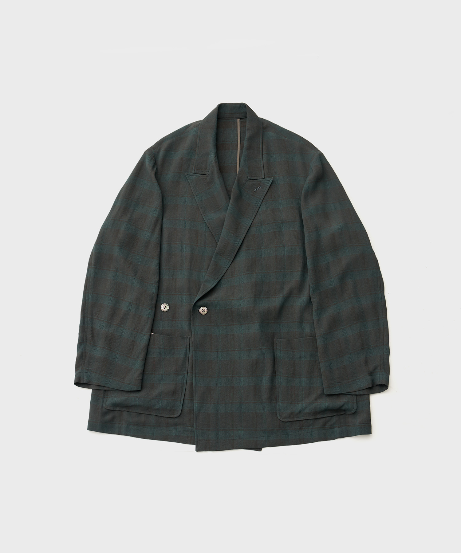 Plaid Jacquard Double Breasted Blazer (Charcoal)