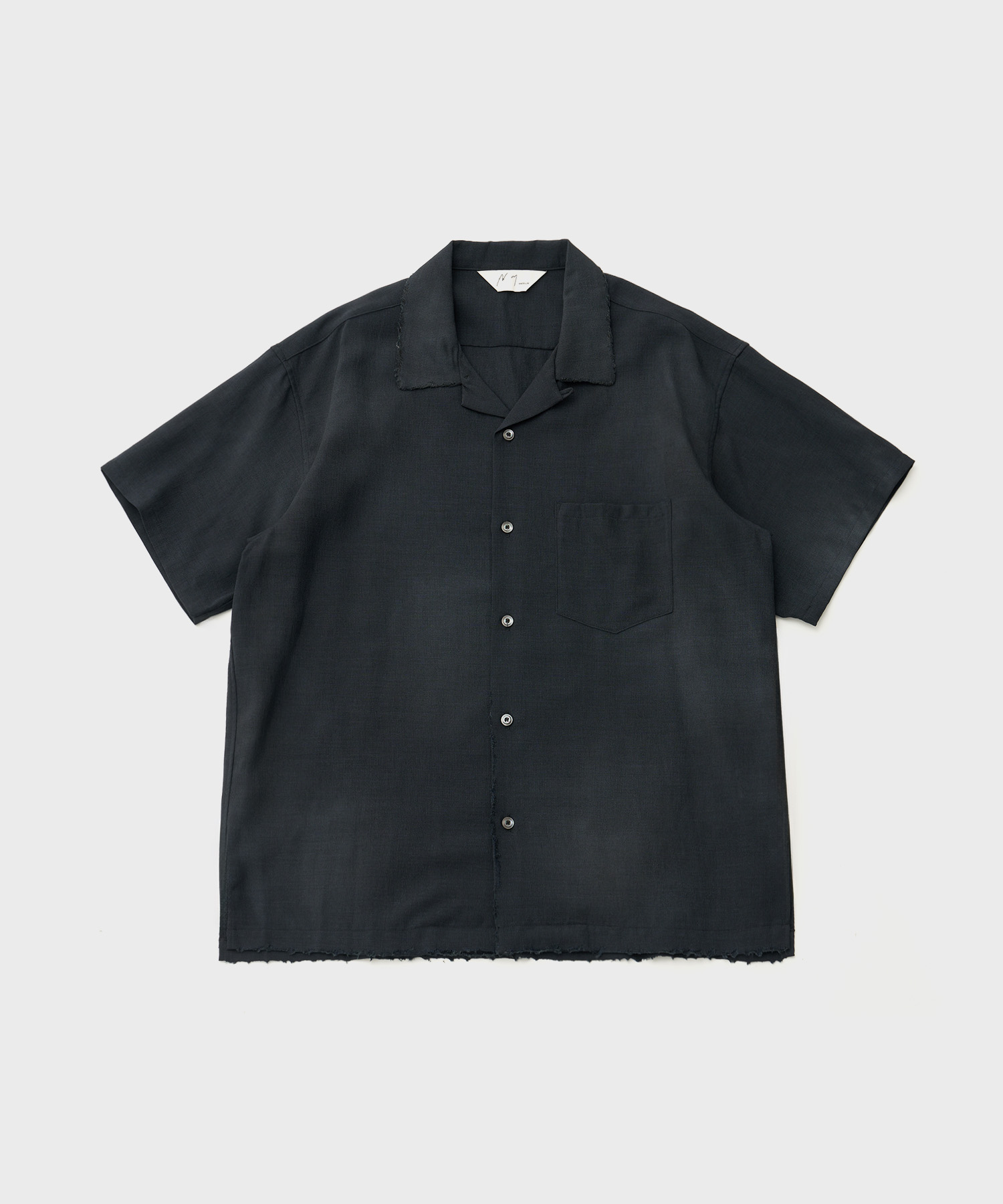 Melange Open Collar S/S Shirt (Navy)