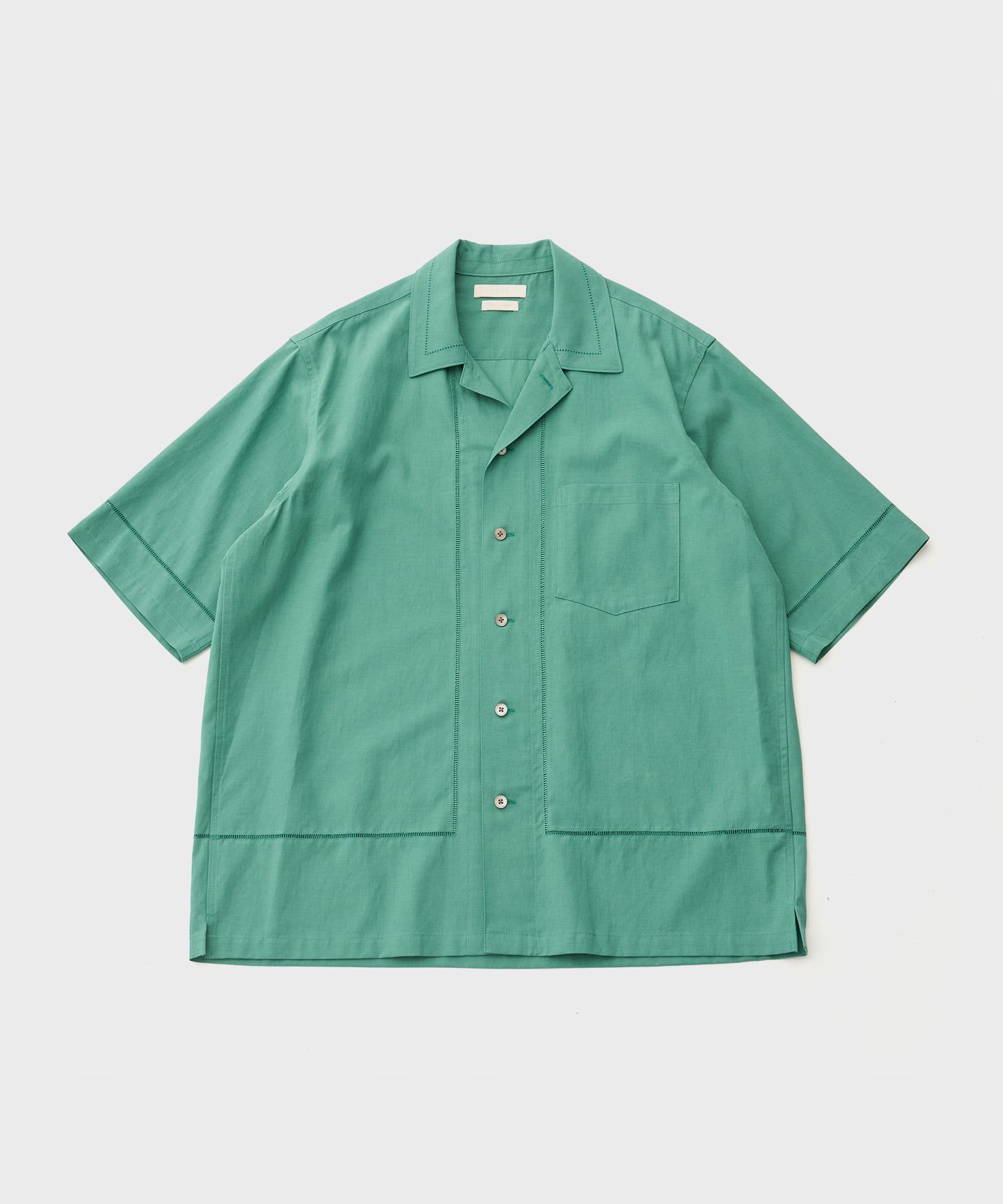 Embroidery Open Collar Shirt (Jade Green)