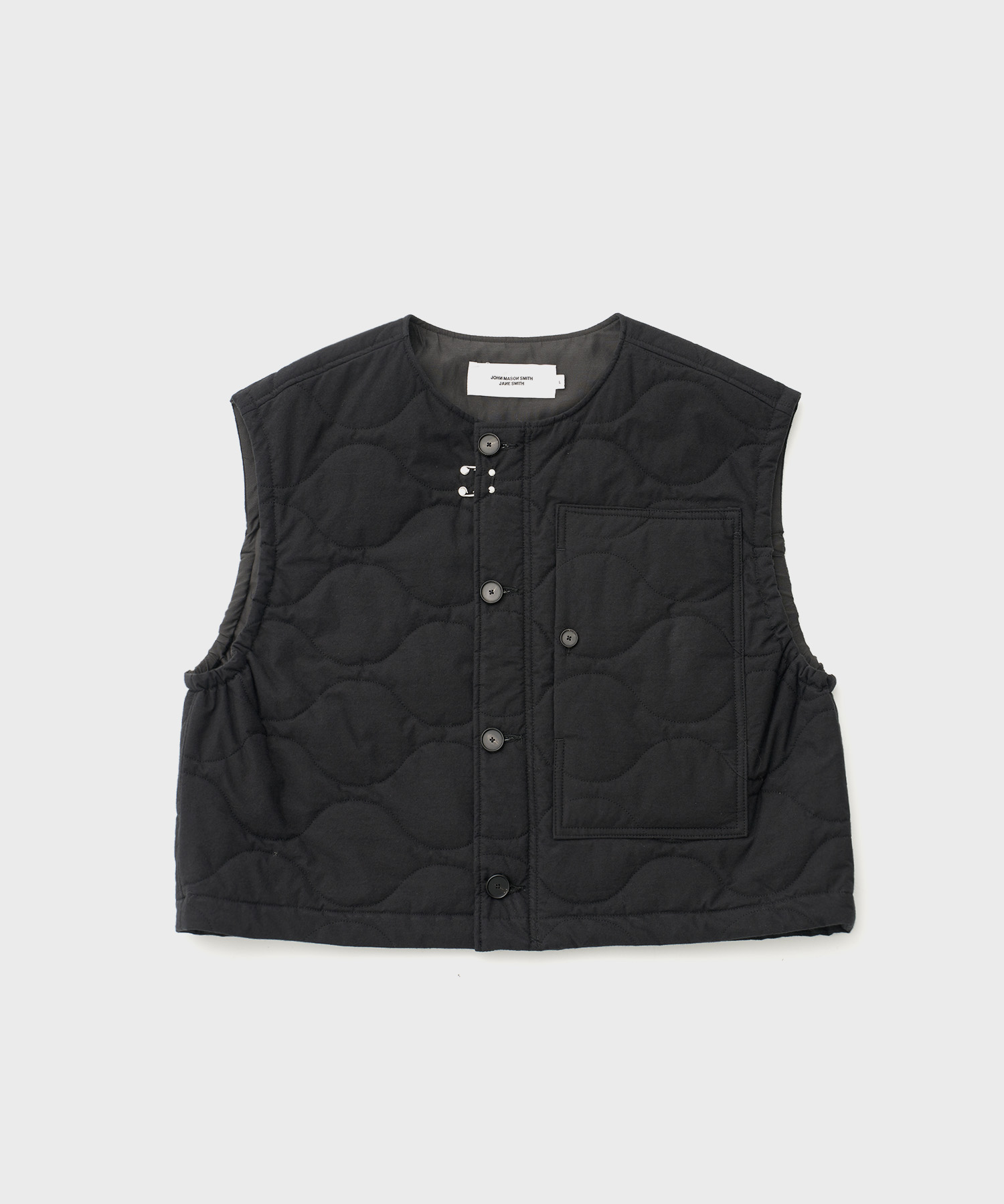 Washed Cotton Broad Quilted Vest (Black)