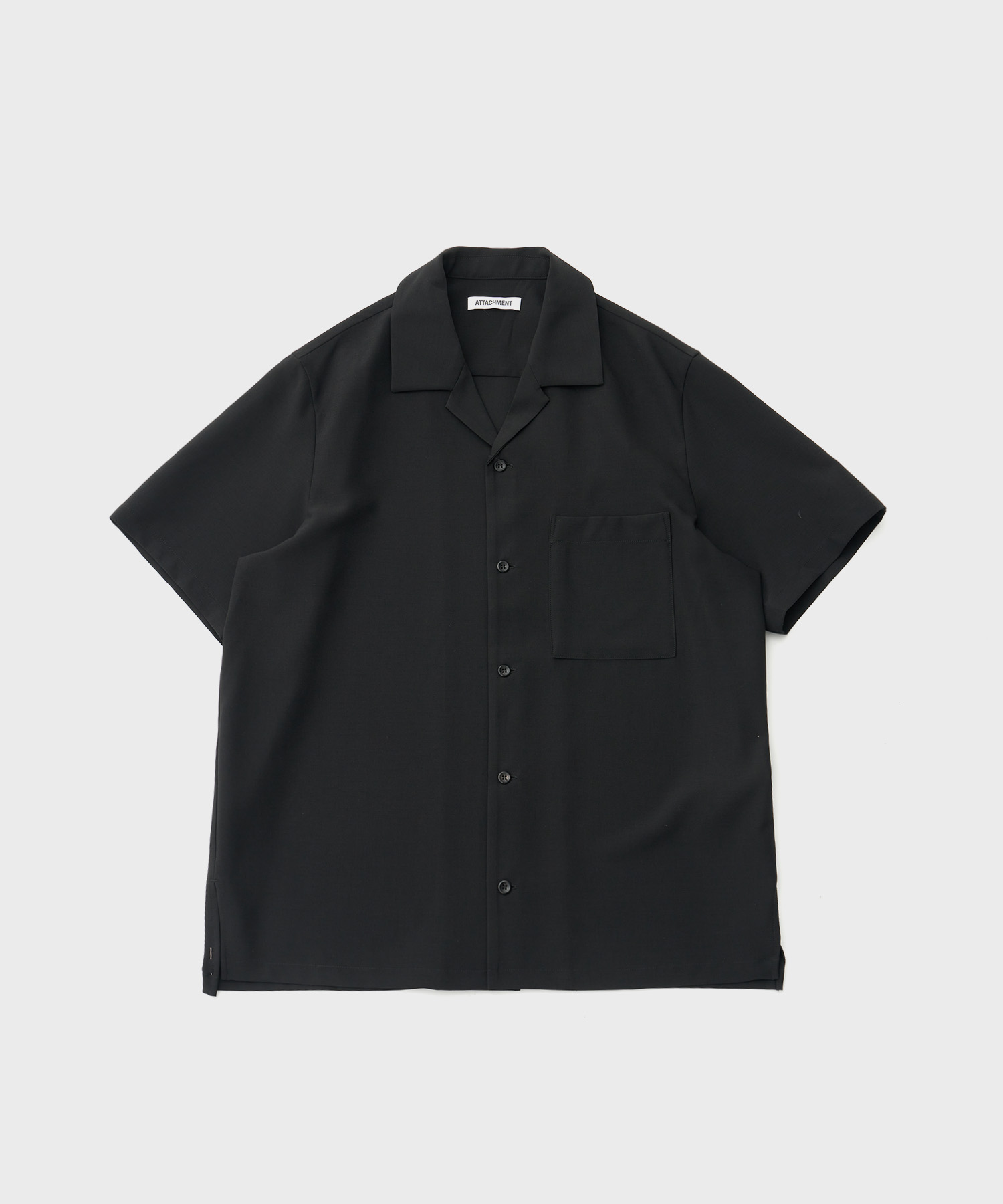 PE Compact Twill Slim Fit Open Collar S/S Shirt (Black)