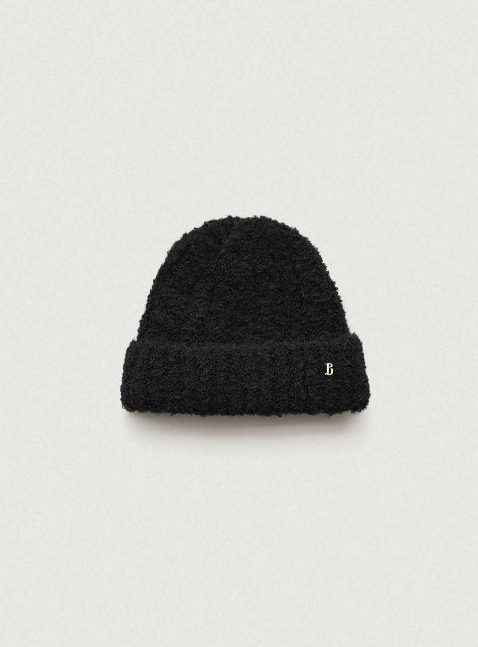 Black Bouclé Cable Knit Beanie