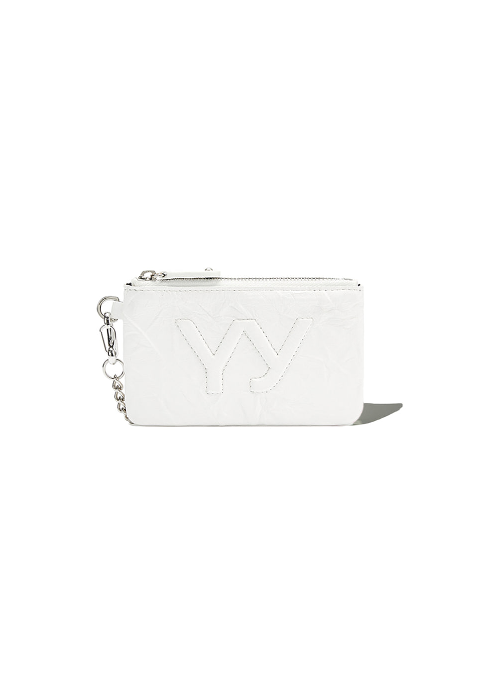 YY CRINKLE CHAIN WALLET WITH MIRROR, WHITE