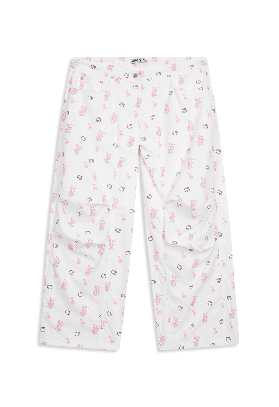 [6/7 DELIVERY] HELLO KITTY X YY PARACHUTE PANTS, WHITE