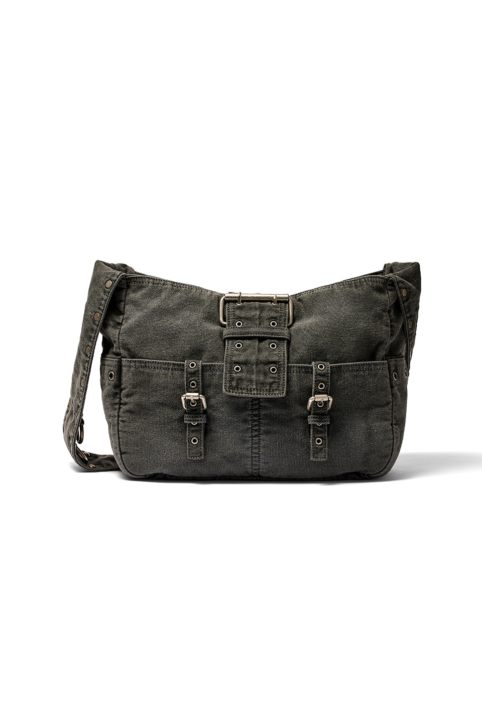 STUD MESSENGER BAG, CHARCOAL