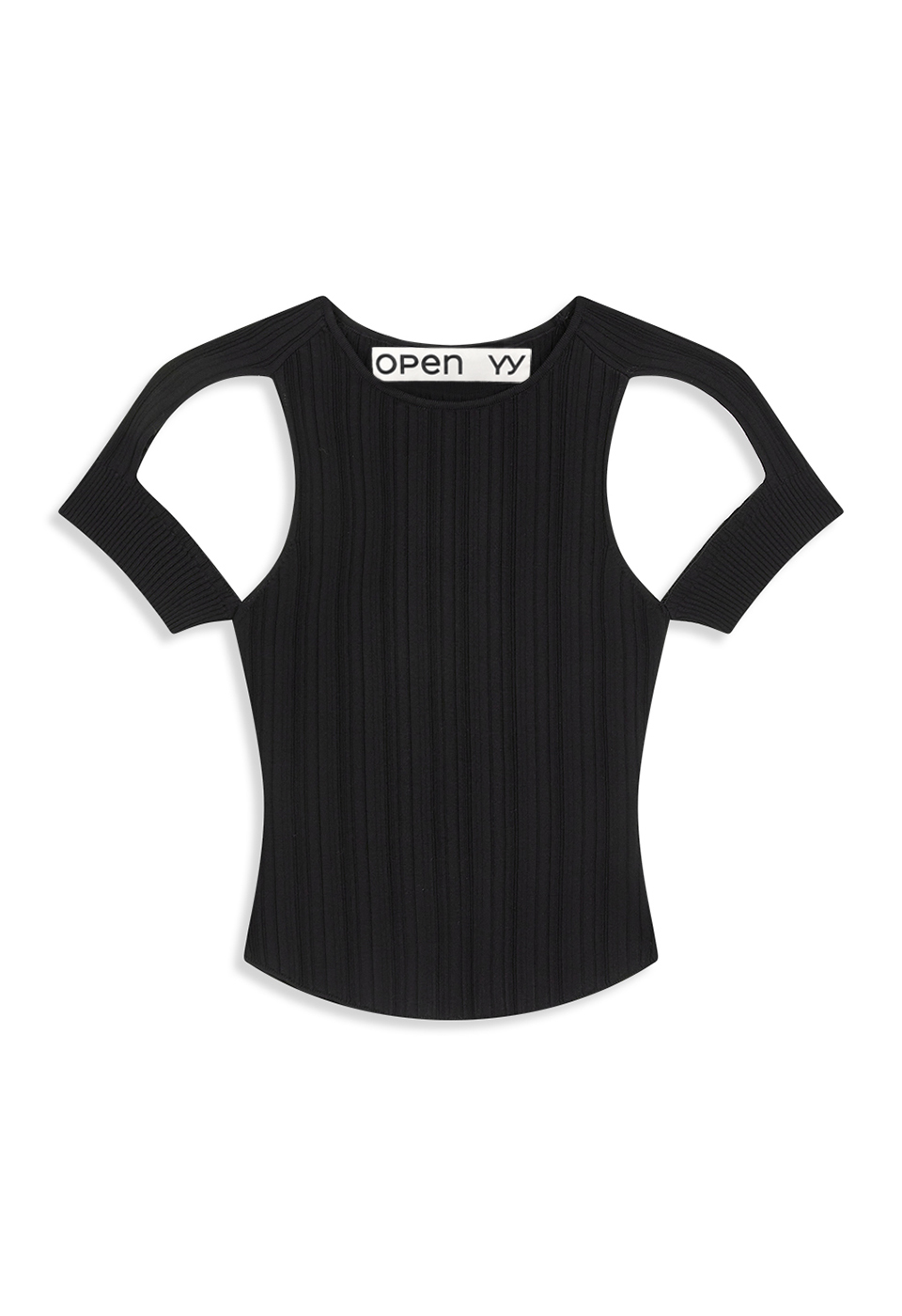 PLEATED CUT-OUT KNIT TOP, BLACK