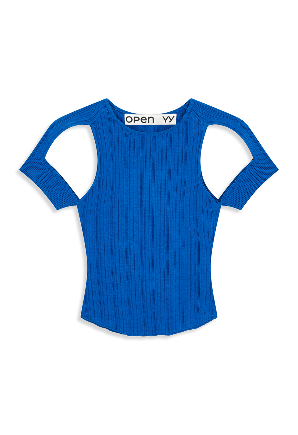 PLEATED CUT-OUT KNIT TOP, BLUE