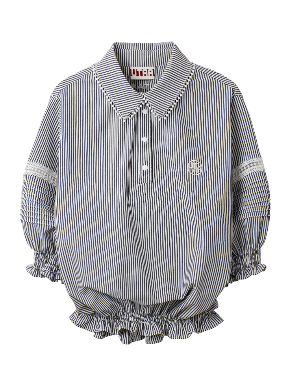 UTAA Lace Stripe Shirring Blouse : Grey (UB3STF407GR)