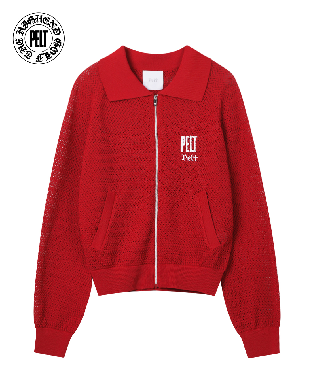 PELT Haus Logo Jacquard Knit Zip Cardigan : Women&#039;s Red (PB2KCF005DP)