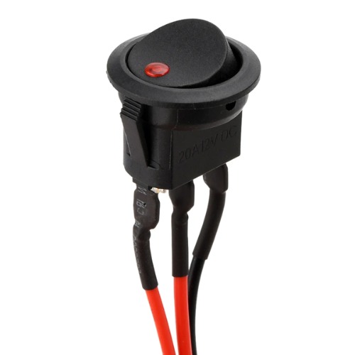 둥근 락커 스위치 -빨강LED, 와이어 장착 (Round Rocker Switch -Red LED, Wire)