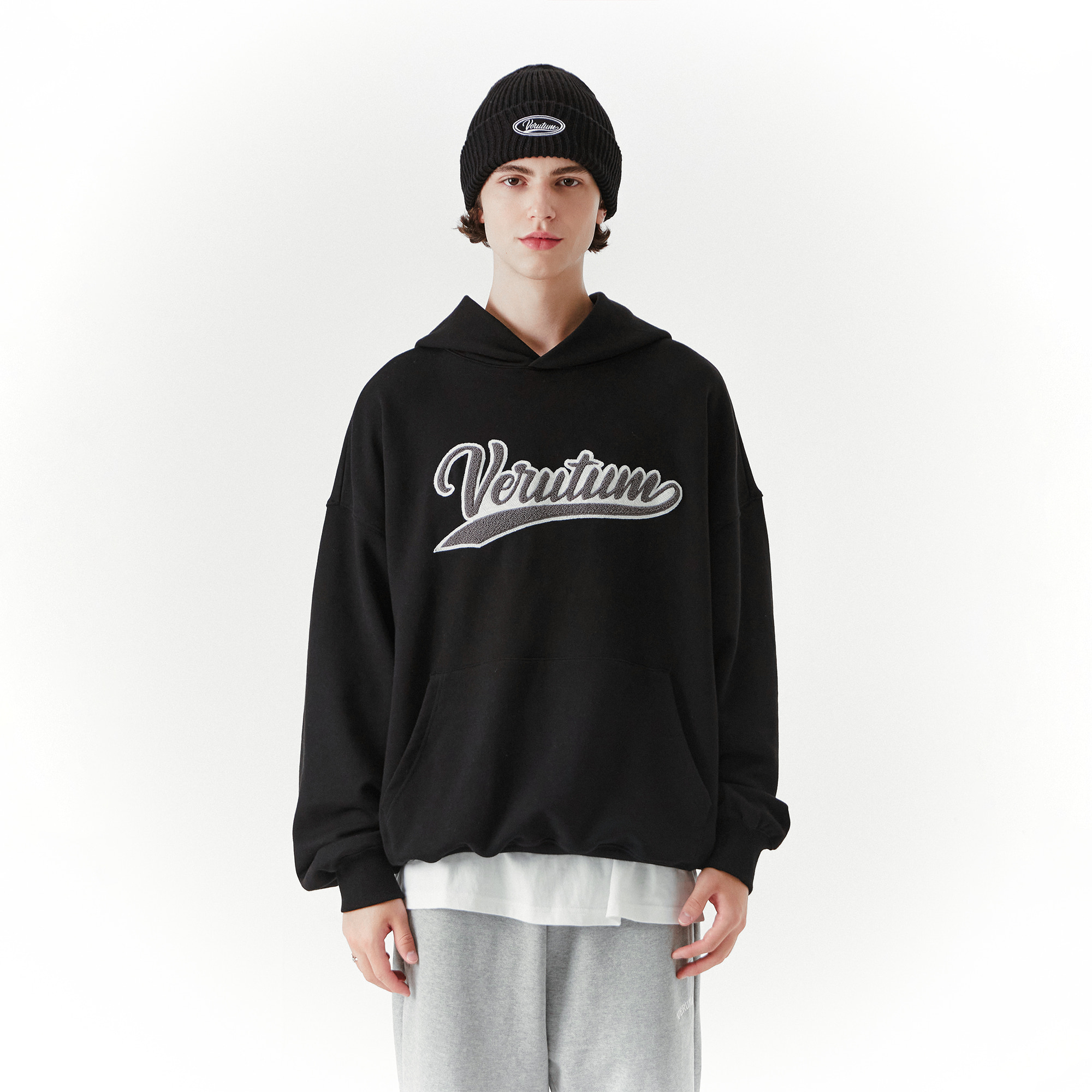 RTW-HD219 : Wave Logo Side Paner Hoodie│Men&#039;sㅣBlack