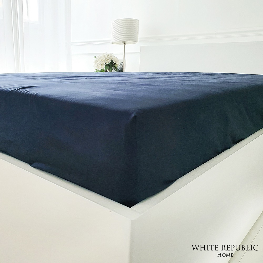 80수 매트리스커버 WR Signature Fitted Sheet - Navy (SS, Q, K, EK210x210)