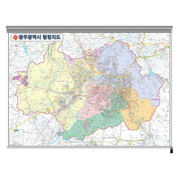 광주광역시 행정지도 소size 롤스크린형 110cmx78cm 광주광역시지도