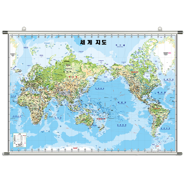 세계지도 중size 지세형 족자형 150cmx110cm