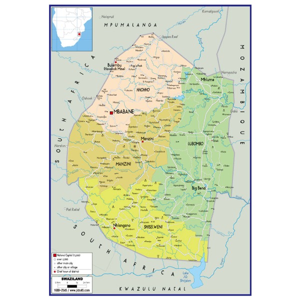스와질란드 지도 중size 코팅형 110cmx150cm 영문판