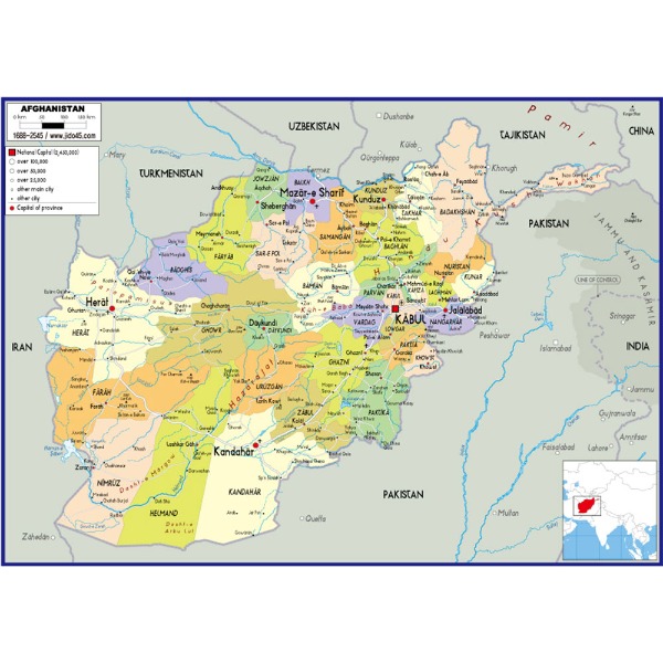 아프가니스탄 지도 소size 코팅형 110cmx78cm 영문판