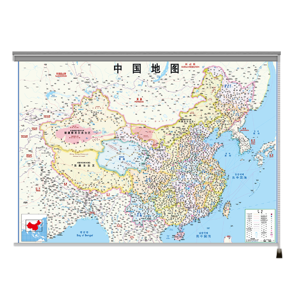 뉴 중국지도 한중판 중size 롤스크린형 150cmx110cm