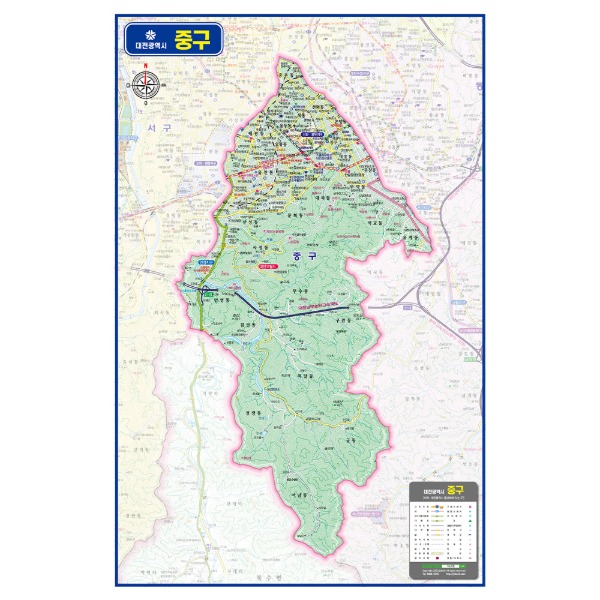 대전광역시 중구관내도 경계지도 코팅 100cmX150cm