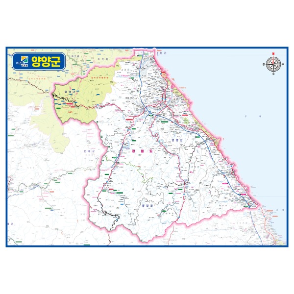 강원도 양양군 관내도 경계지도 코팅 110cmX78cm