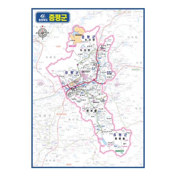 충청북도 증평군 관내도 경계지도 코팅 78cmX110cm