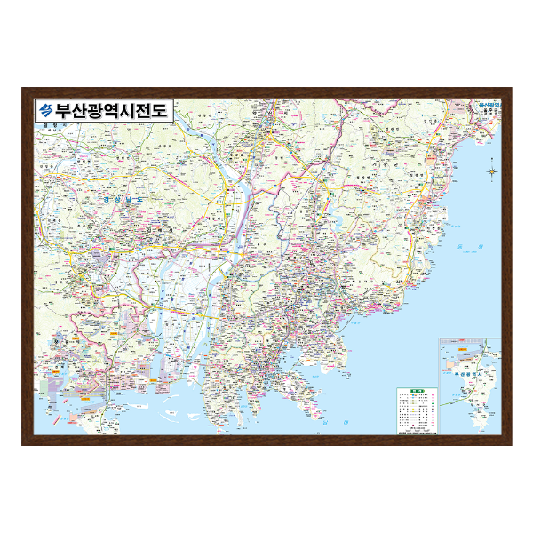 부산광역시전도 소size 액자형 110cmx78cm 부산지도