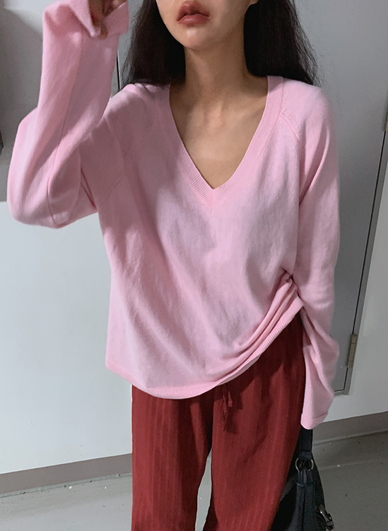 브이넥울캐시미어니트-nt ㅣ 핑크