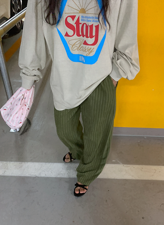 빈티지스트라이프롱팬츠-p ㅣ 카키