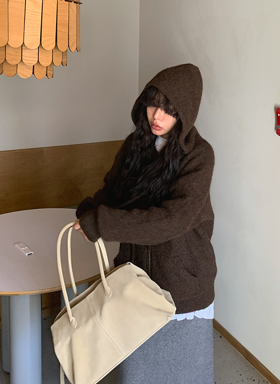 울 니트후드집업