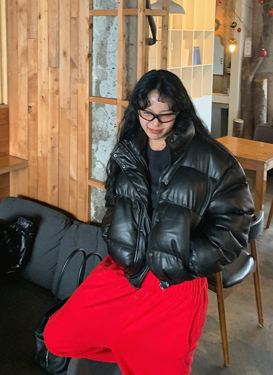 레더크롭패딩점퍼-jp ㅣ 블랙