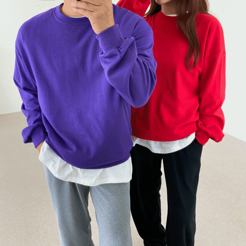WT 남녀공용 커플 오버핏 무지 코튼 맨투맨 티셔츠 ( 8color )