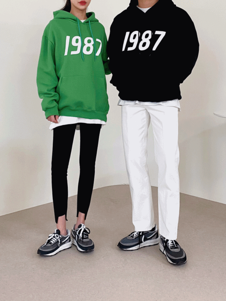 [ 4컬러 기모 ] MOM 남녀공용 1987 오버핏 엠보 나염 후드티셔츠