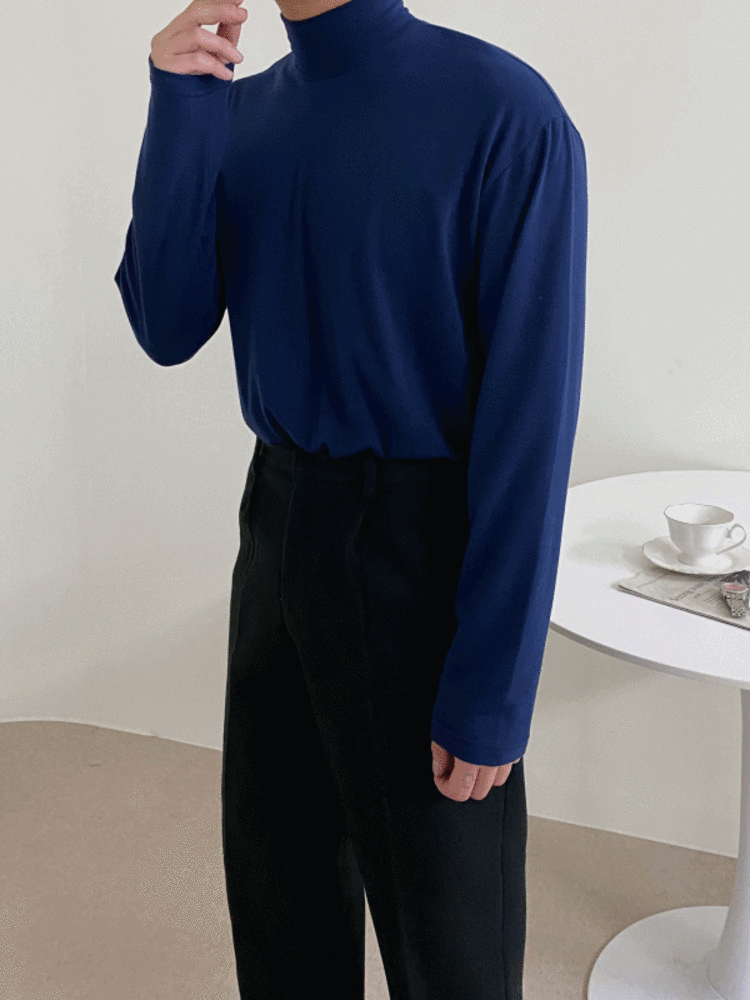 [ 6컬러 기획 ] MO 포그 기모 루즈핏 반목 하프넥 스판 반폴라 티셔츠