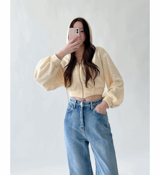 [ woman ] 벌룬 크롭 숏 후드집업 4color
