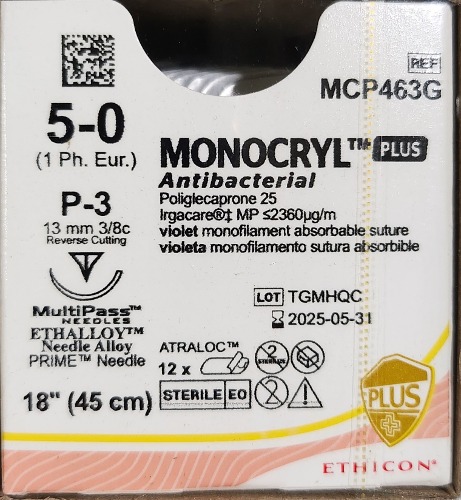 에치콘 모노크릴 Plus 5/0 MCP463G[01207]