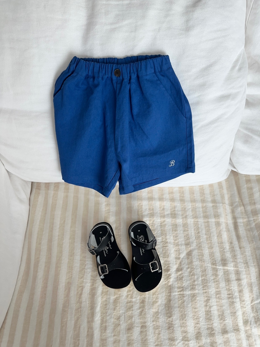 Toddler) button half pants *indigo blue