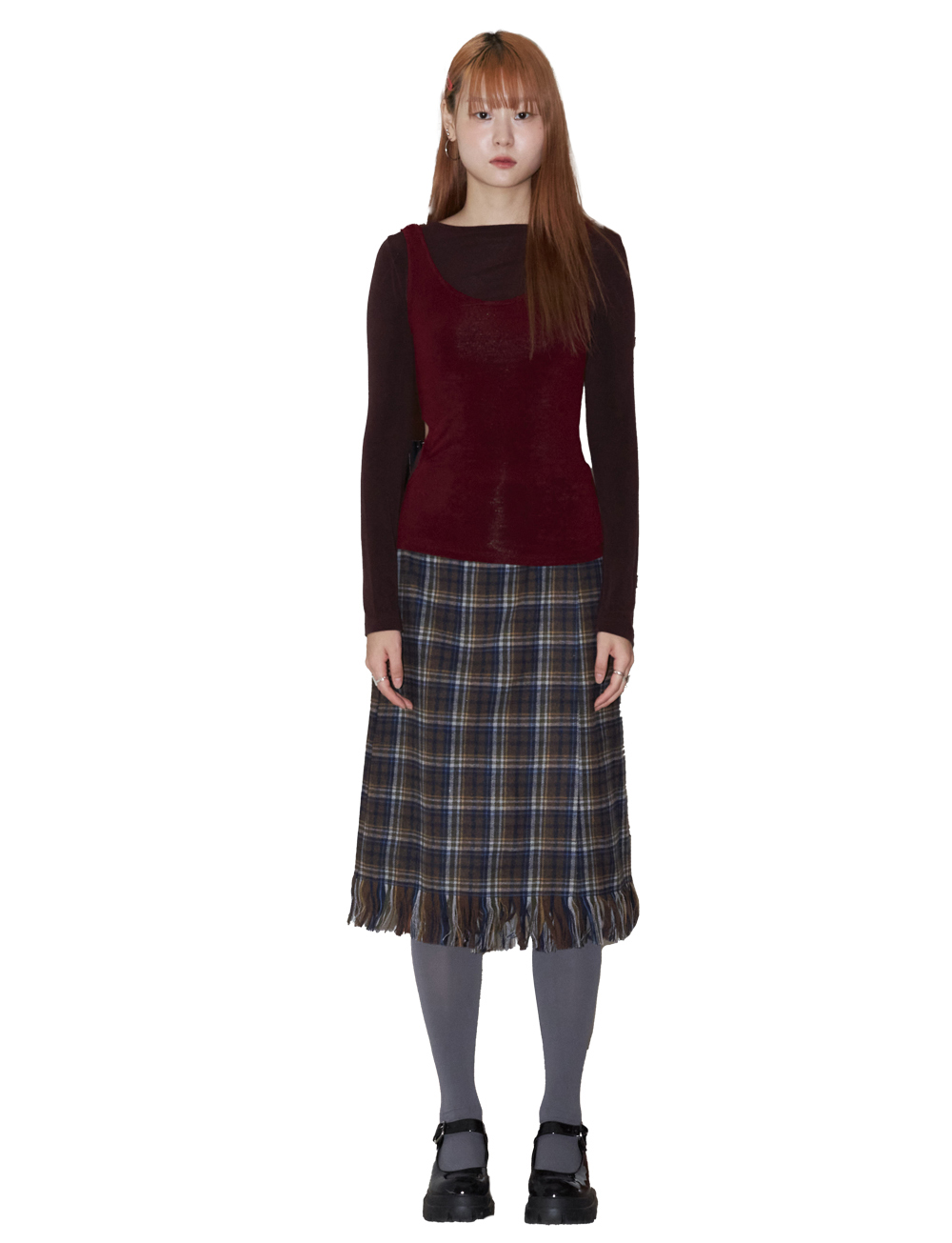 wool check wrap skirt