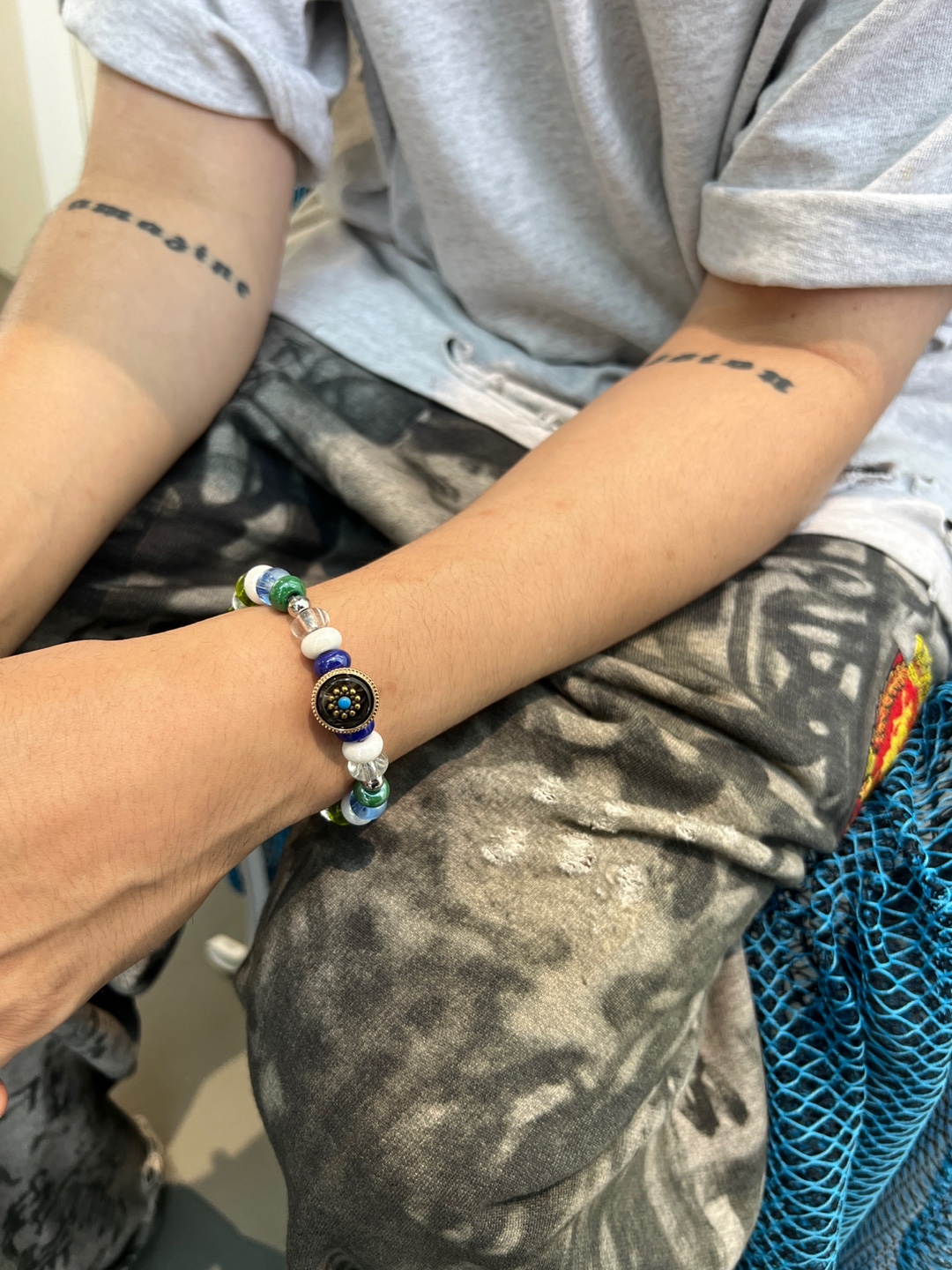 【ALEXII】GLASS BEADS BRACELET 韓国 腕輪 メンズ ブレスレット シルバー925 ブレスレット メンズ 喜平ブレスレット 幅8mm