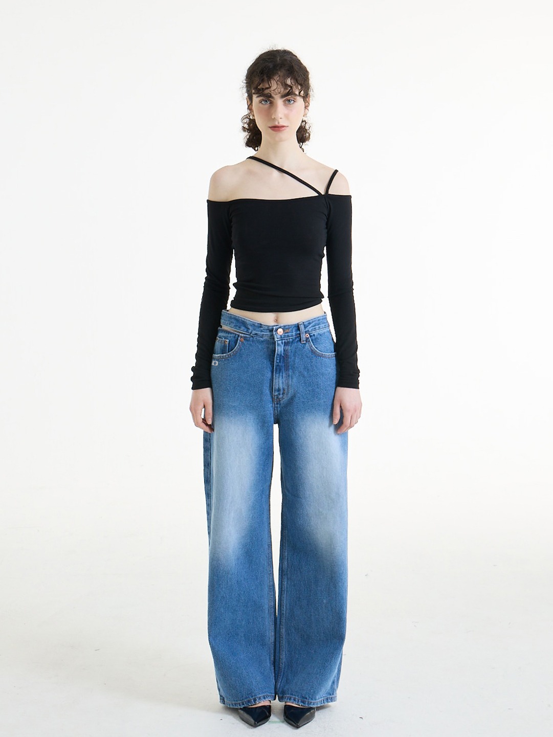 오비 slit wide Jeans