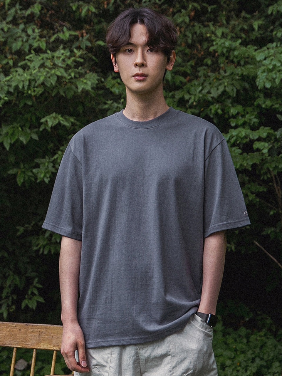 BASIC SIDE SLIT HALF T-SHIRT DLX8001_CHARCOAL