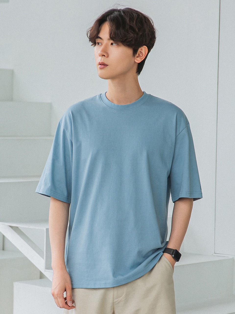 BASIC SIDE SLIT HALF T-SHIRT DLX8001_BLUE