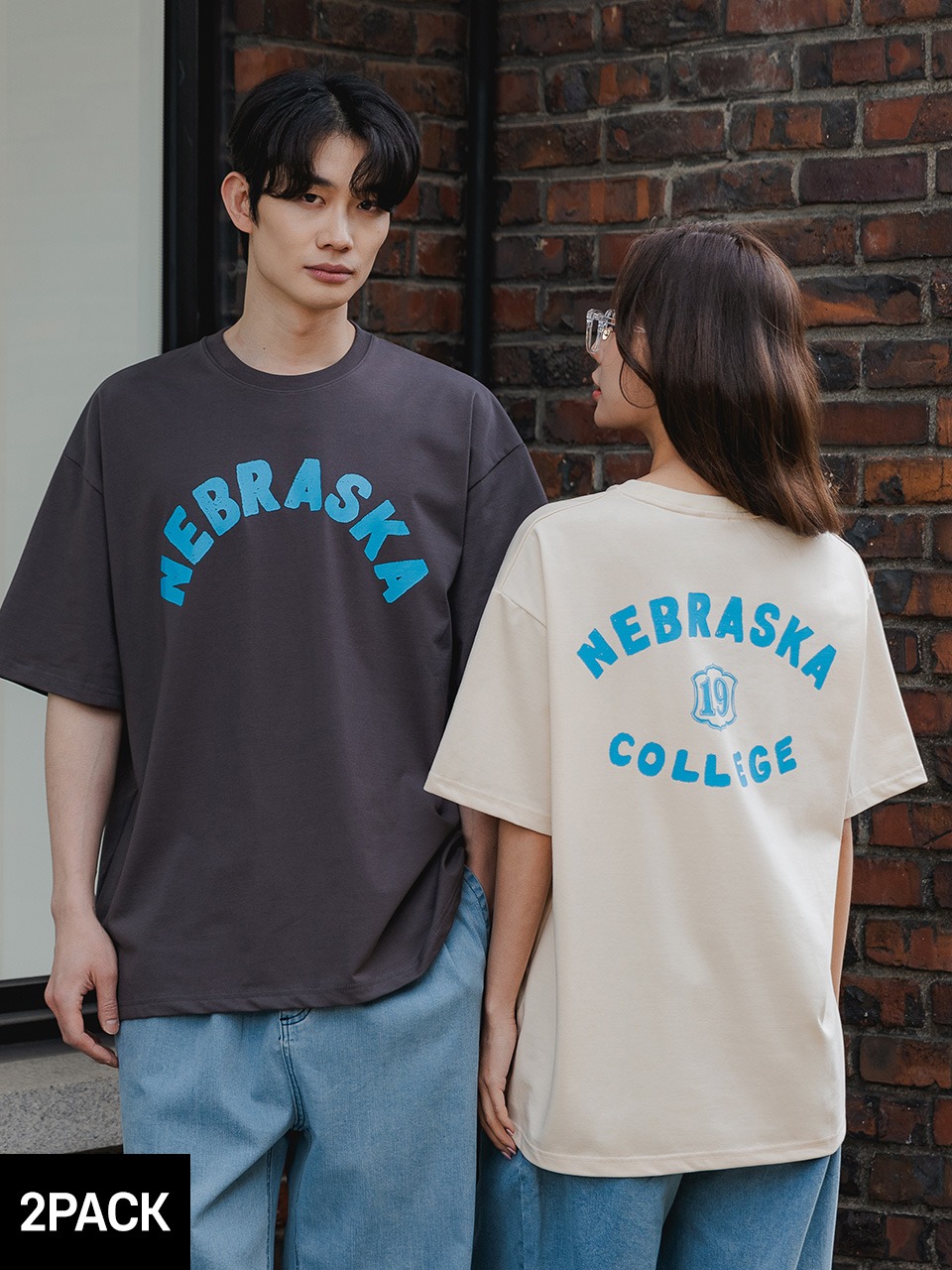 [2PACK] COLLEGE NEBRASKA 오버핏 반팔티 2종 패키지