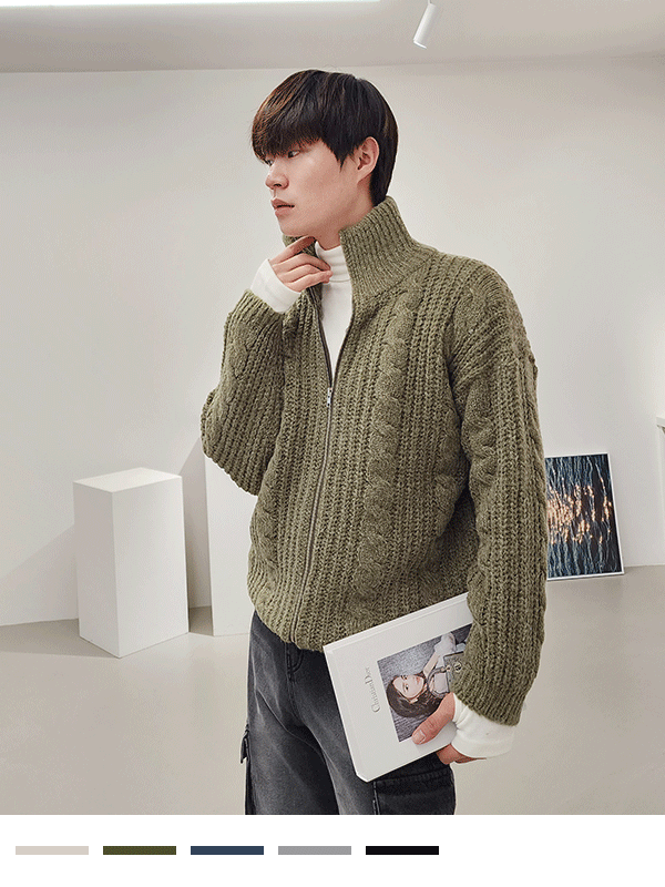 도톰 꽈배기 니트 집업