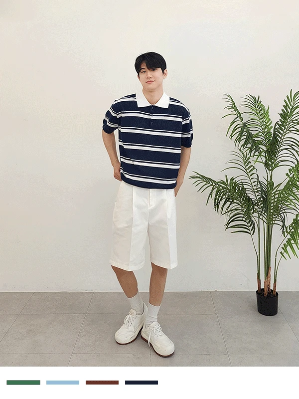 실크 ST 카라 버튼 니트