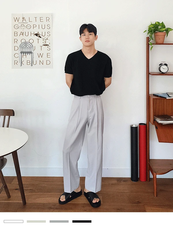 모던 와플 V넥 반팔 티셔츠