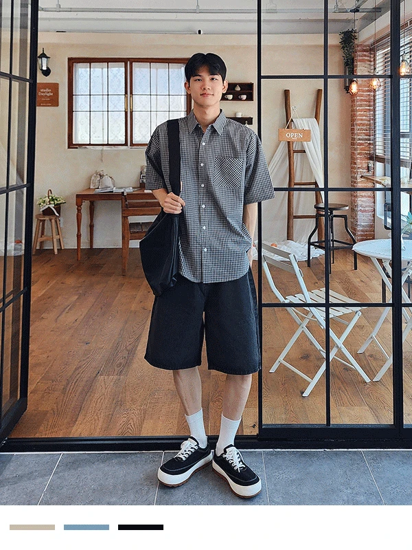 아키 체크 반팔 셔츠