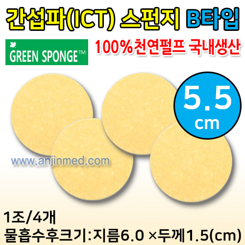 1인용 간섭파(ICT)스펀지 1조(4개입) (지름5.5cm/물흡수시 약6.0cm)-두께1.5cm (B타입) (a3004)