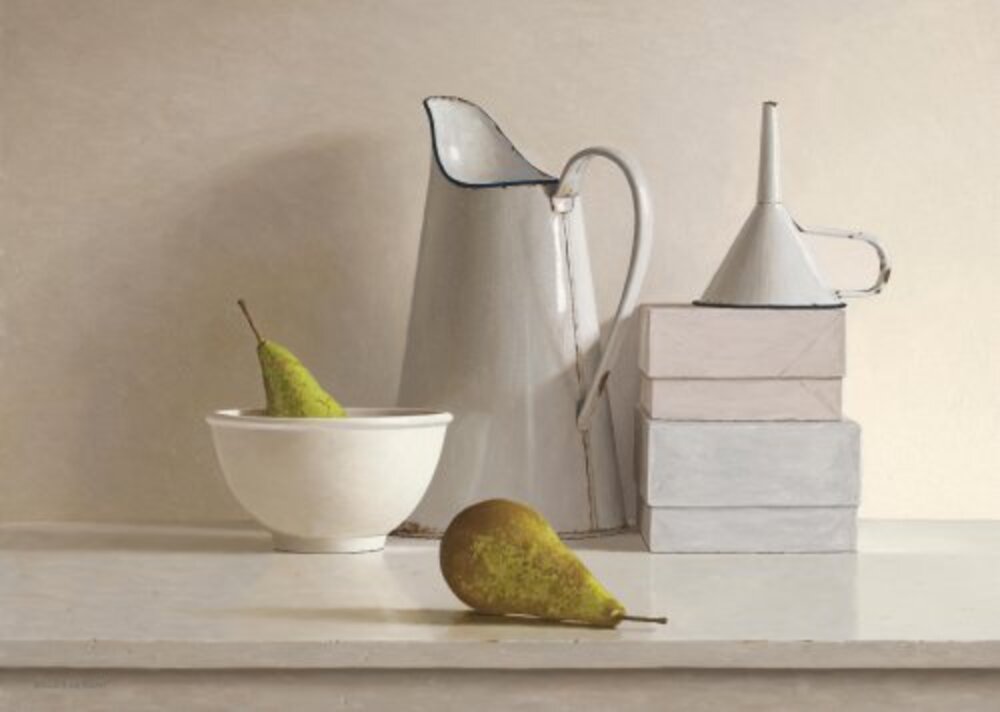 2 pears-2 boxes-jug-bowl and funnel