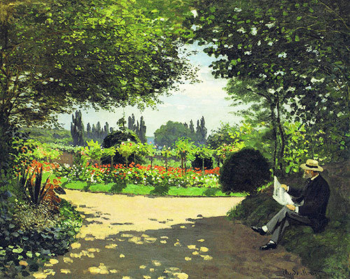 Adolphe Monet Reading in the Garden, 1866