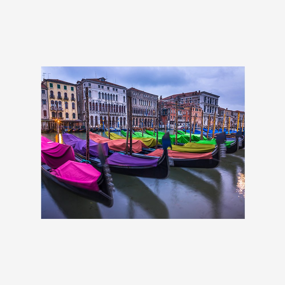 Gondolas parked on the grand canal, Venice, Italy