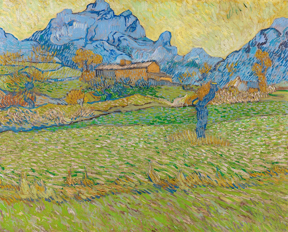 Wheat fields in a mountainous landscape